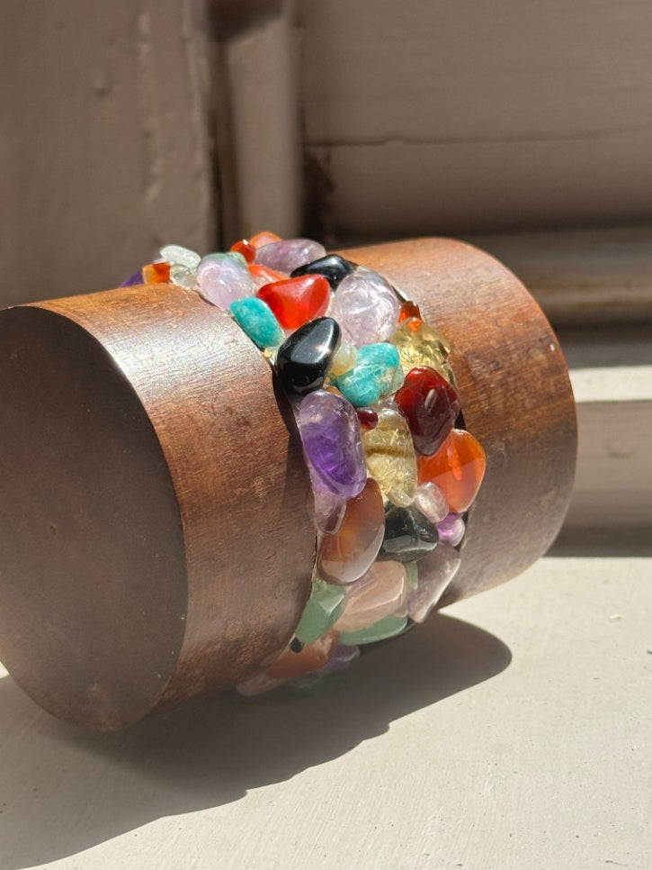 Wood and gemstone handmade pencil pot